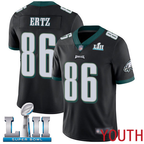 Youth Philadelphia Eagles #86 Zach Ertz Black Alternate Vapor Untouchable NFL Jersey Limited Player Super Bowl LII Football